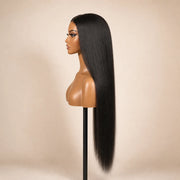 Side view of the Hugyoo Natural Black Light Yaki glueless human hair wig on a mannequin.
