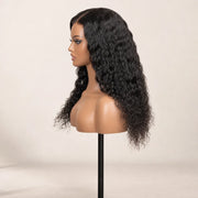 Side view of the Hugyoo Natural Black Water Wave glueless human hair wig on a mannequin.