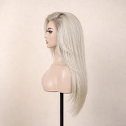 Side view of the Hugyoo Cool Blonde Silky Straight glueless human hair wig on a mannequin.