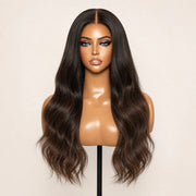 Front view of the Hugyoo Classic Brown Loose Wave glueless human hair wig on a mannequin.