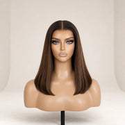 Front view of the Hugyoo Brown Bob glueless human hair wig on a mannequin.
