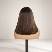 Back view of the Hugyoo Brown Bob glueless human hair wig showing its length and texture.