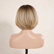 Back view of the Hugyoo Dark Root Blonde Short Bob glueless human hair wig showing its length and texture.