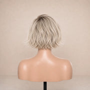 Back view of the Hugyoo Cool Blonde Textured Bob glueless human hair wig showing its length and texture.