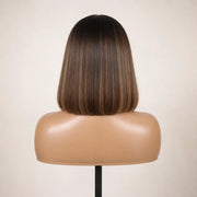 Back view of the Hugyoo Balayage Bob glueless human hair wig showing its length and texture.