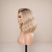 Side view of the HUGYOO Classic Blonde 2-Length Bob glueless human hair wig on a mannequin.