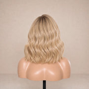 Back view of the HUGYOO Classic Blonde 2-Length Bob glueless human hair wig showing its length and texture.